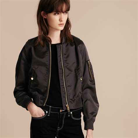 burberry womens black bomber with zippers|Nylon Bomber Jacket in Black .